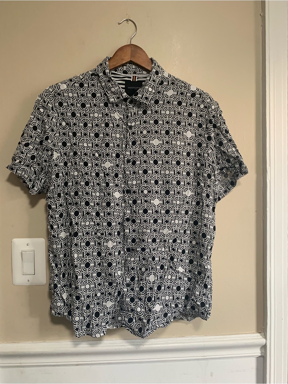 Denim & Flower Ricky Singh Mens Large Short Sleeve Geometric Button Up Shirt